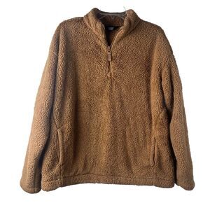 Lands End Fuzzy Pullover 1/4 Zip Jacket With Pockets Size Medium